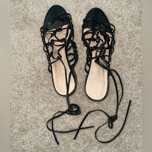 Black lace up block heel/sandal